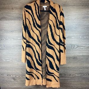 LEITH tan dale zebra print longline cardigan NWOT